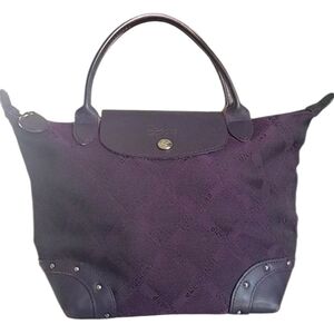 RARE Longchamp Purple Studded Satchel Mini Tote Bag